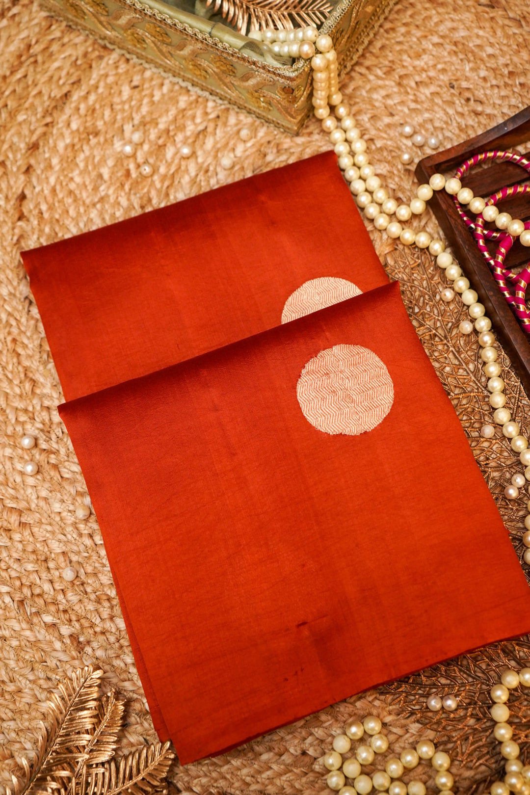Rust Orange Pure Katan Silk Saree with Gola Boota Designing