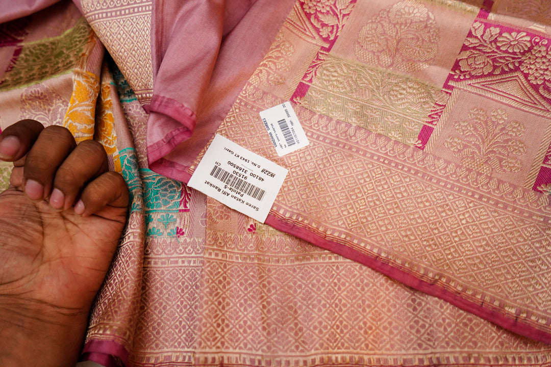 Handwoven Rangkat Banarasi Pure Katan Silk Saree in Onion Pink Hue