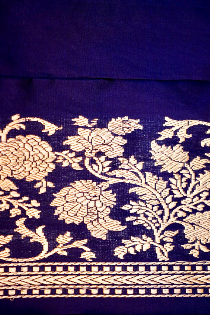 Royal Navy Blue Pure Handloom Katan Silk Kadwa Banarasi Saree