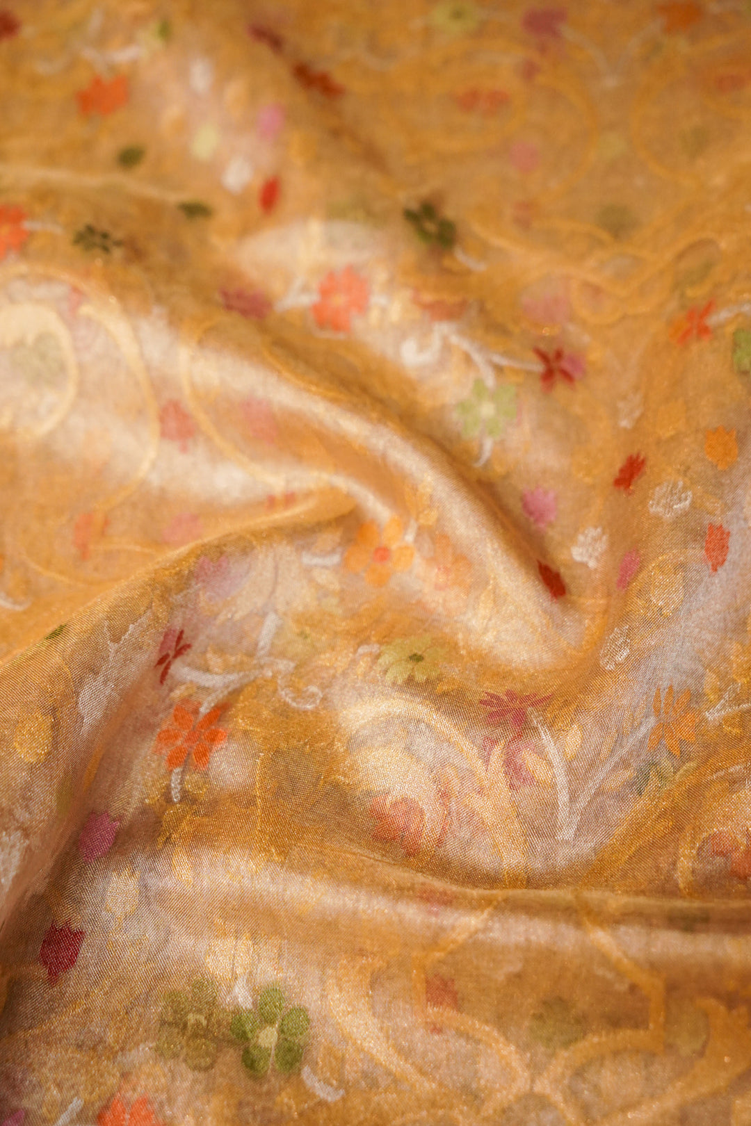 Handwoven Banarasi Copper Golden Pure Tissue Silk Jamdani Saree View 4