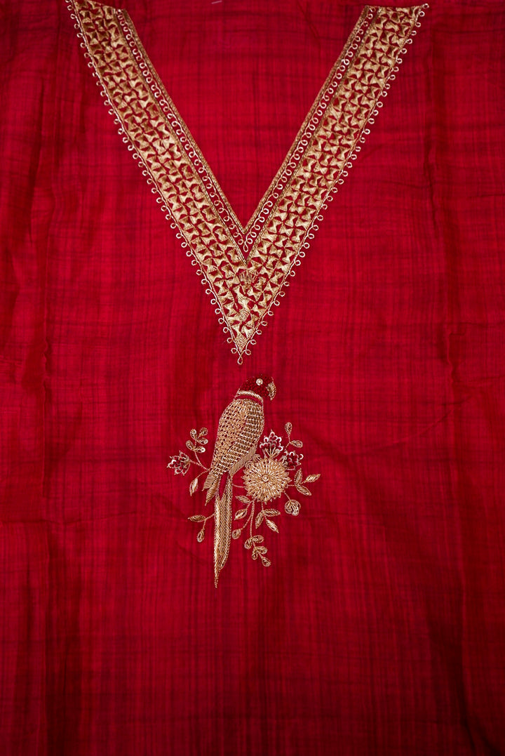 Pure Chanderi Silk Suit with Zardozi Embroidery and Gotta Lace Dupatta