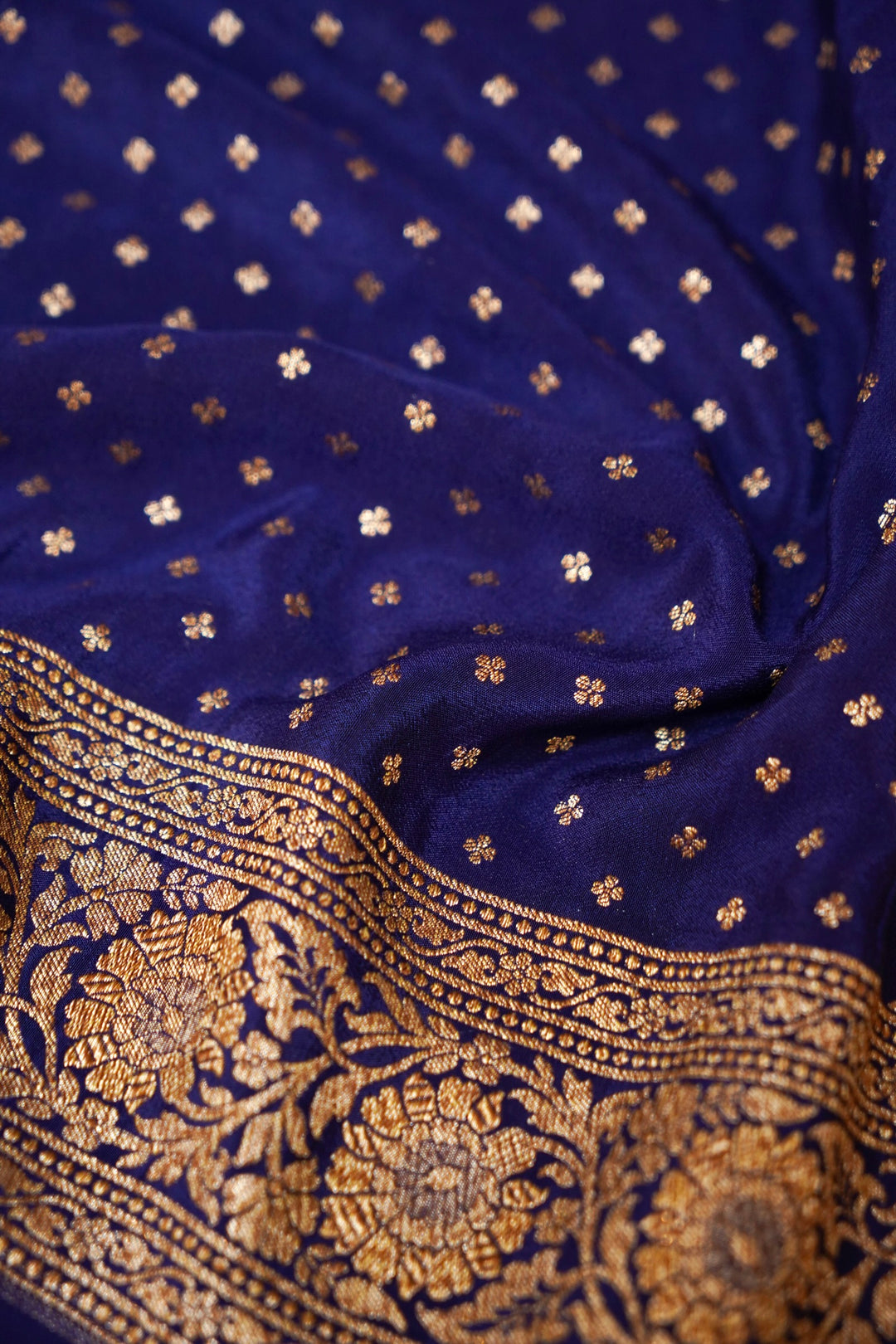Regal Royal Blue Handloom Pure Khaddi Crepe Silk Saree
