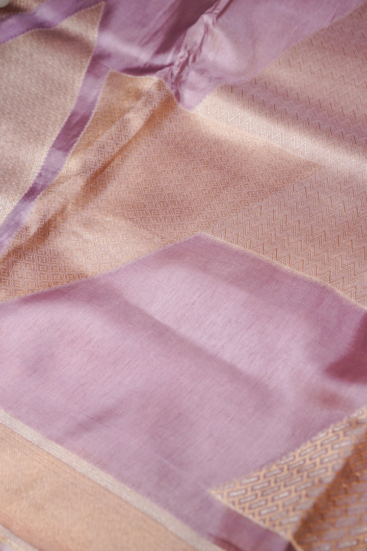 Lavender Contemporary Banarasi Silk Saree with Zari Weave Geometric Design