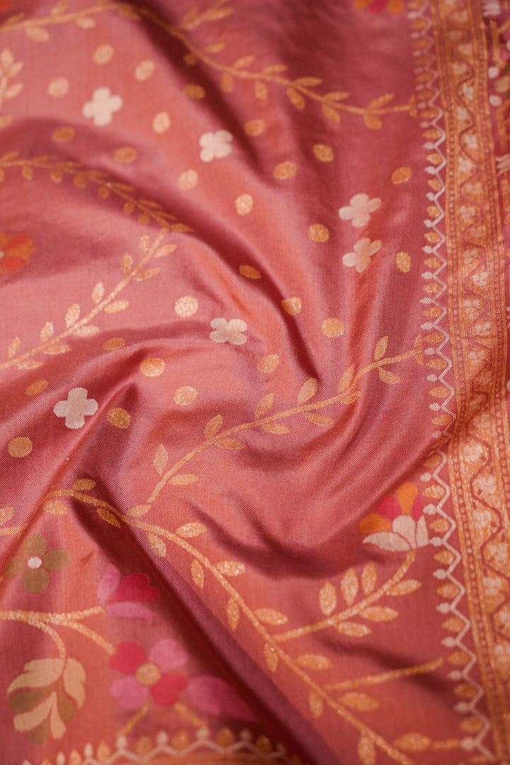 Royal Handwoven Banarasi Pure Katan Silk Meenakari Jamdani Saree Mauve Pink View 4