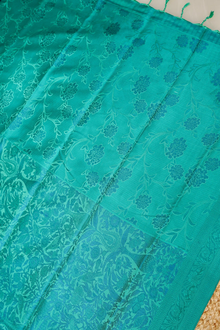 Rama Green Handwoven Pure Banarasi Tanchoi Silk Saree