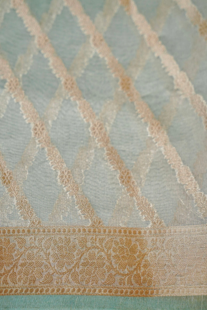 Aqua Radiance Tissue Silk Banarasi Saree View 6