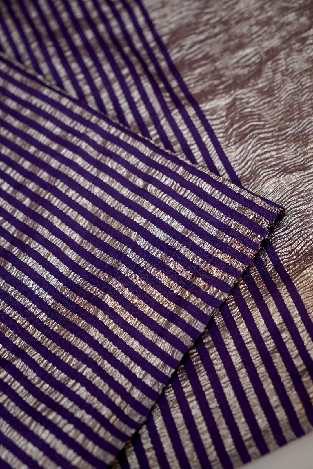 legant Purple Muga Georgette Saree with Zari Stripe Weave