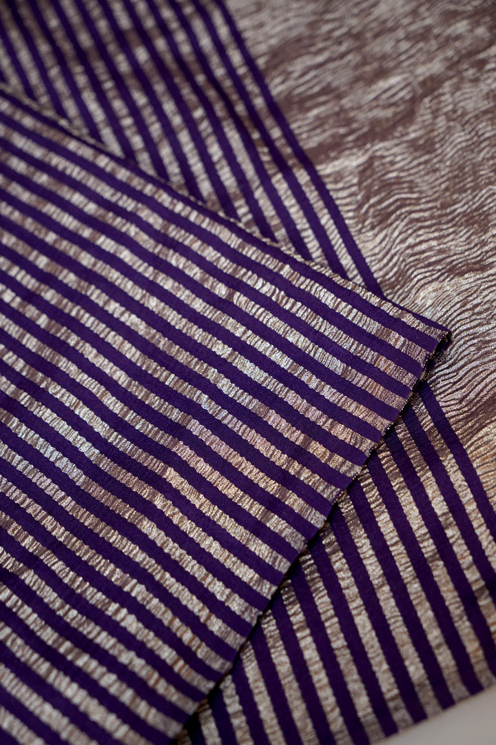 legant Purple Muga Georgette Saree with Zari Stripe Weave