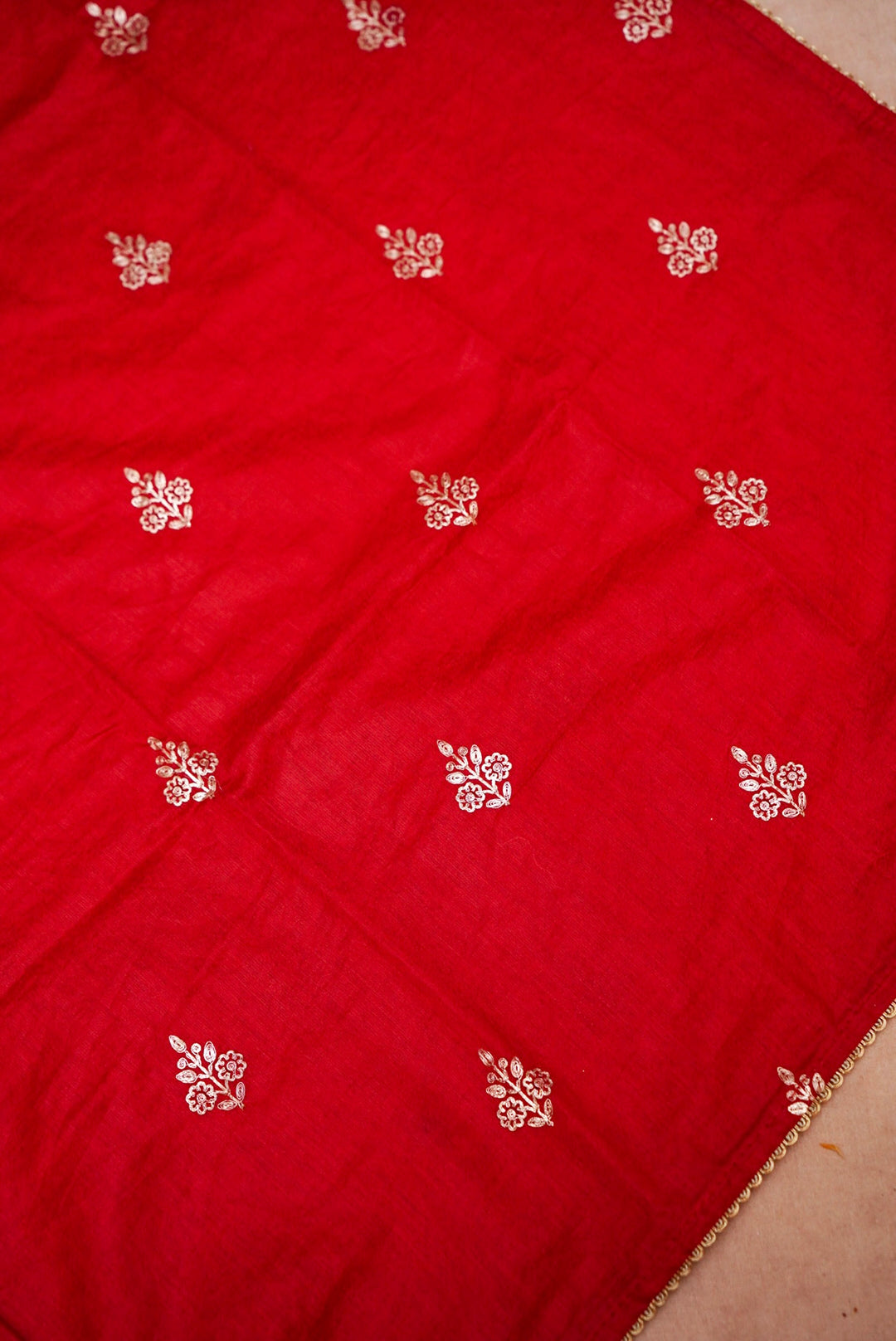 Red Pure Mul Silk Unstitched Suit with Zardozi and Pitta Zari Work