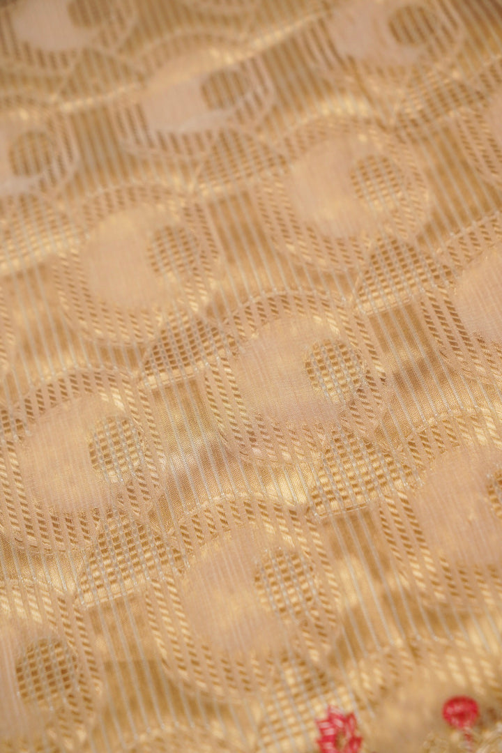 Beige Gold Lehenga Pattern Half Half Tissue Silk Meenakari Embroidery Saree View 3