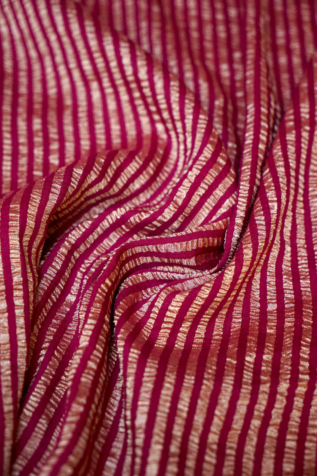 Vibrant Magenta Pink Muga Georgette Saree with Zari Stripe Weave