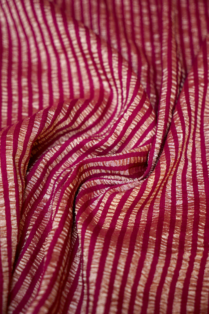 Vibrant Magenta Pink Muga Georgette Saree with Zari Stripe Weave