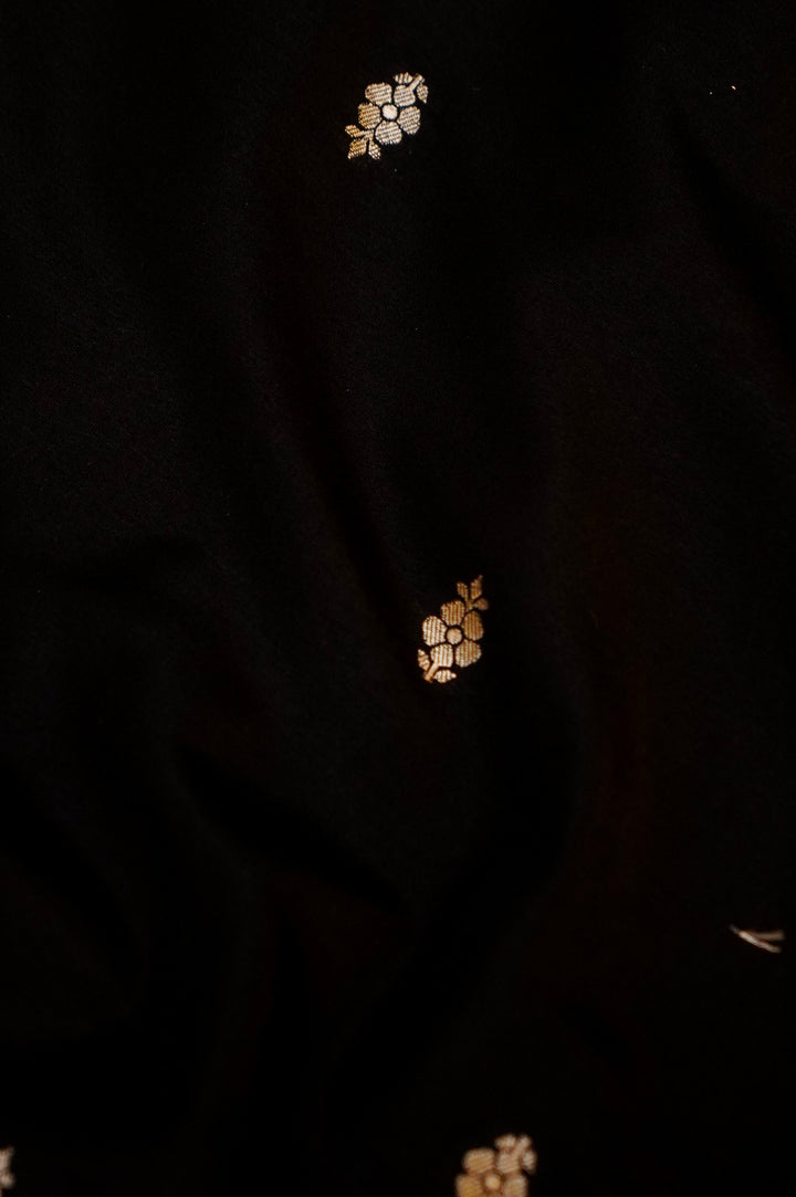 Black Banarasi Katan Silk Suit Set with Birds Motif Top and Bootidar Dupatta