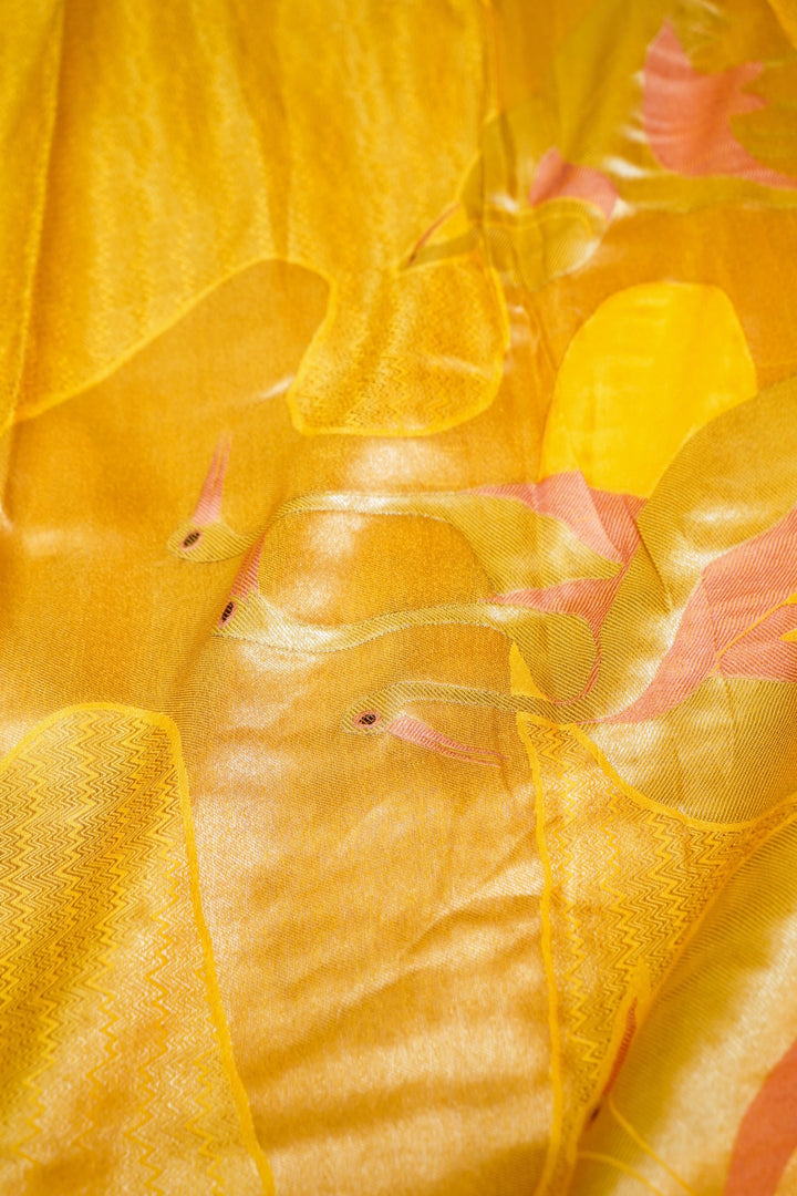 Haldi Wear Yellow Pure Mashru Saree with Contemporary Design Patterns