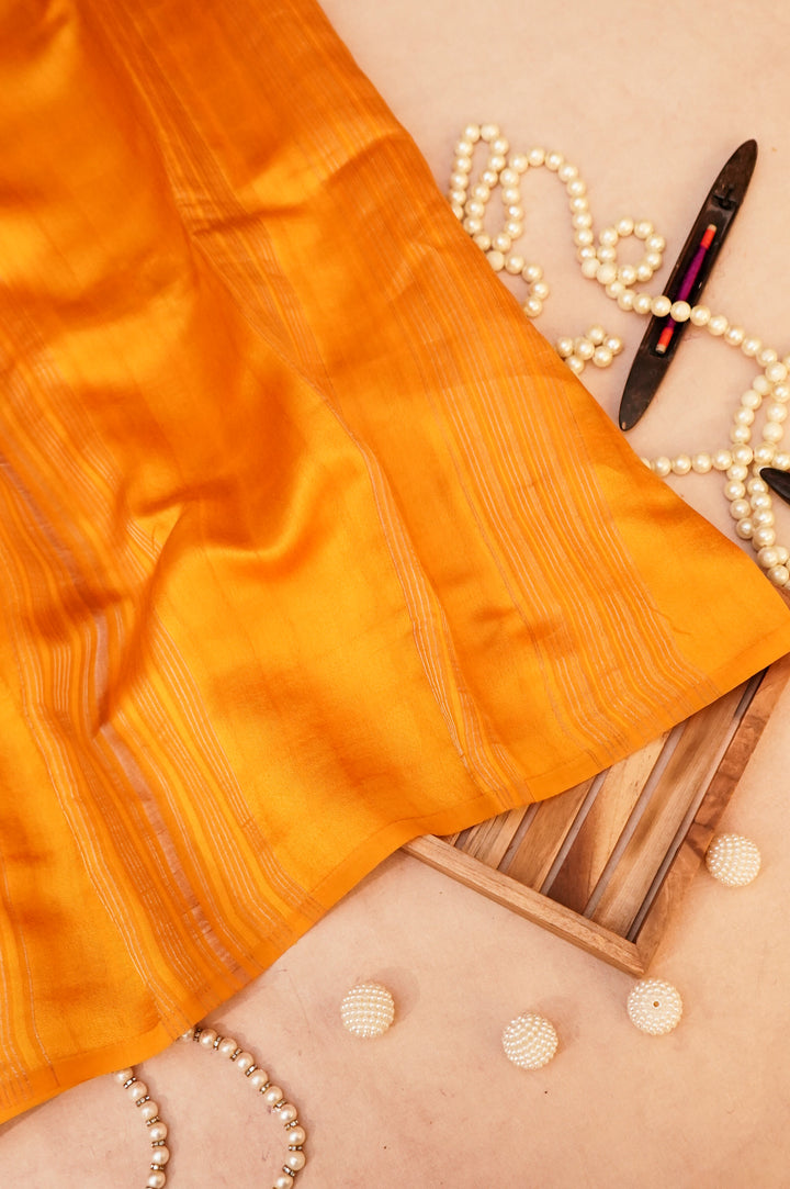 Yellow Pure Banarasi Katan Silk Saree with Stripes & Shibori Weaving