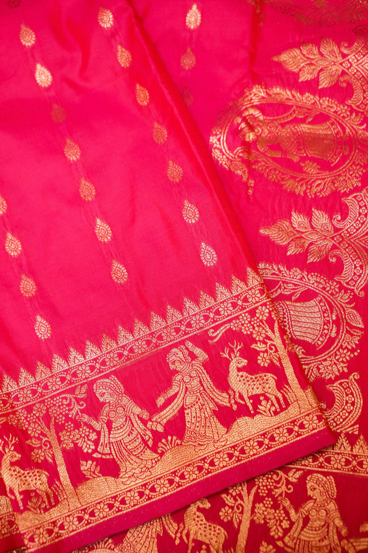 Bridal Pink Soft Silk Baluchari Inspired Figure Motif Saree