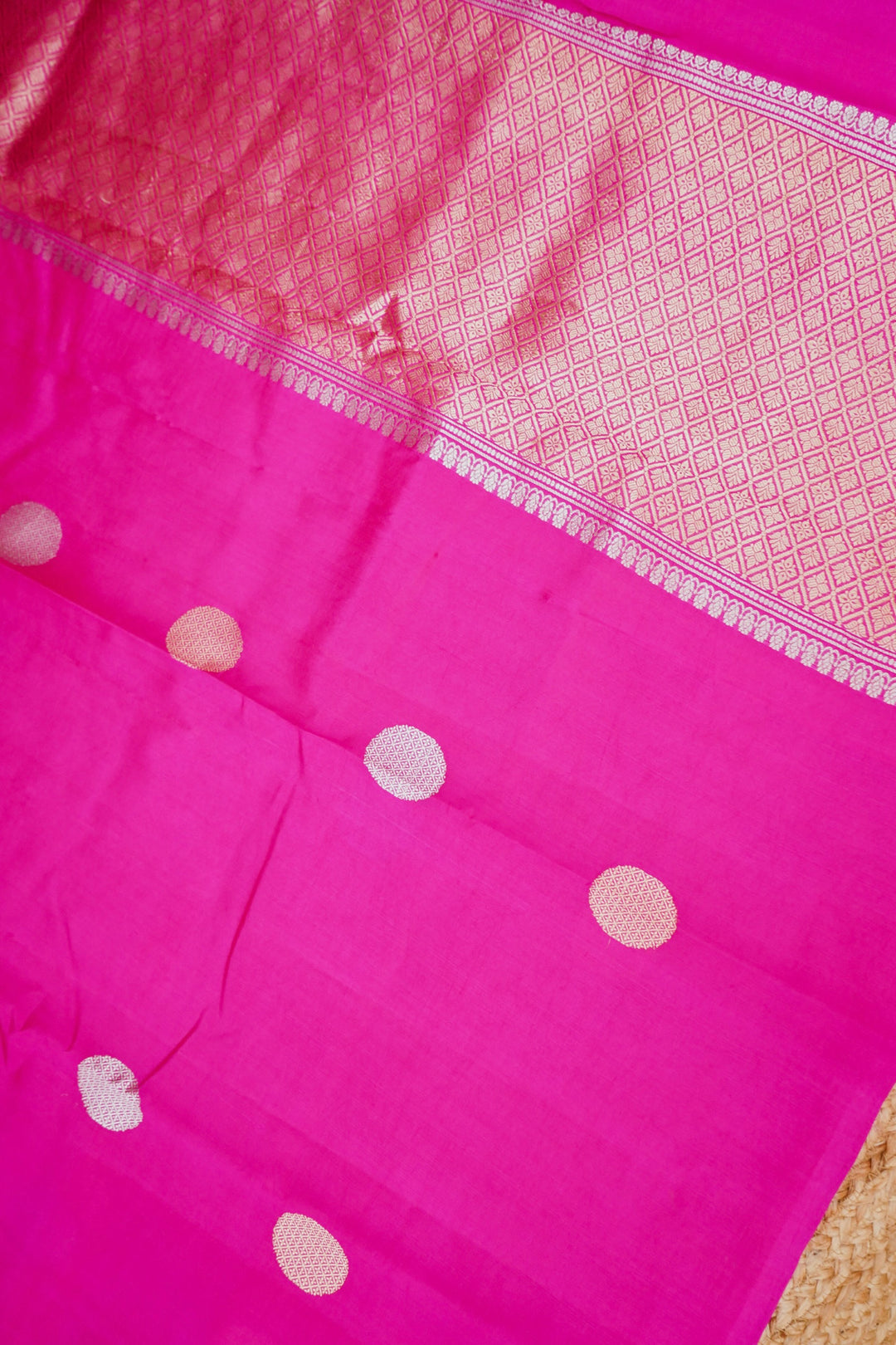 Pink Pure Katan Silk Saree with Gola Boota &amp; Heavy Pallu
