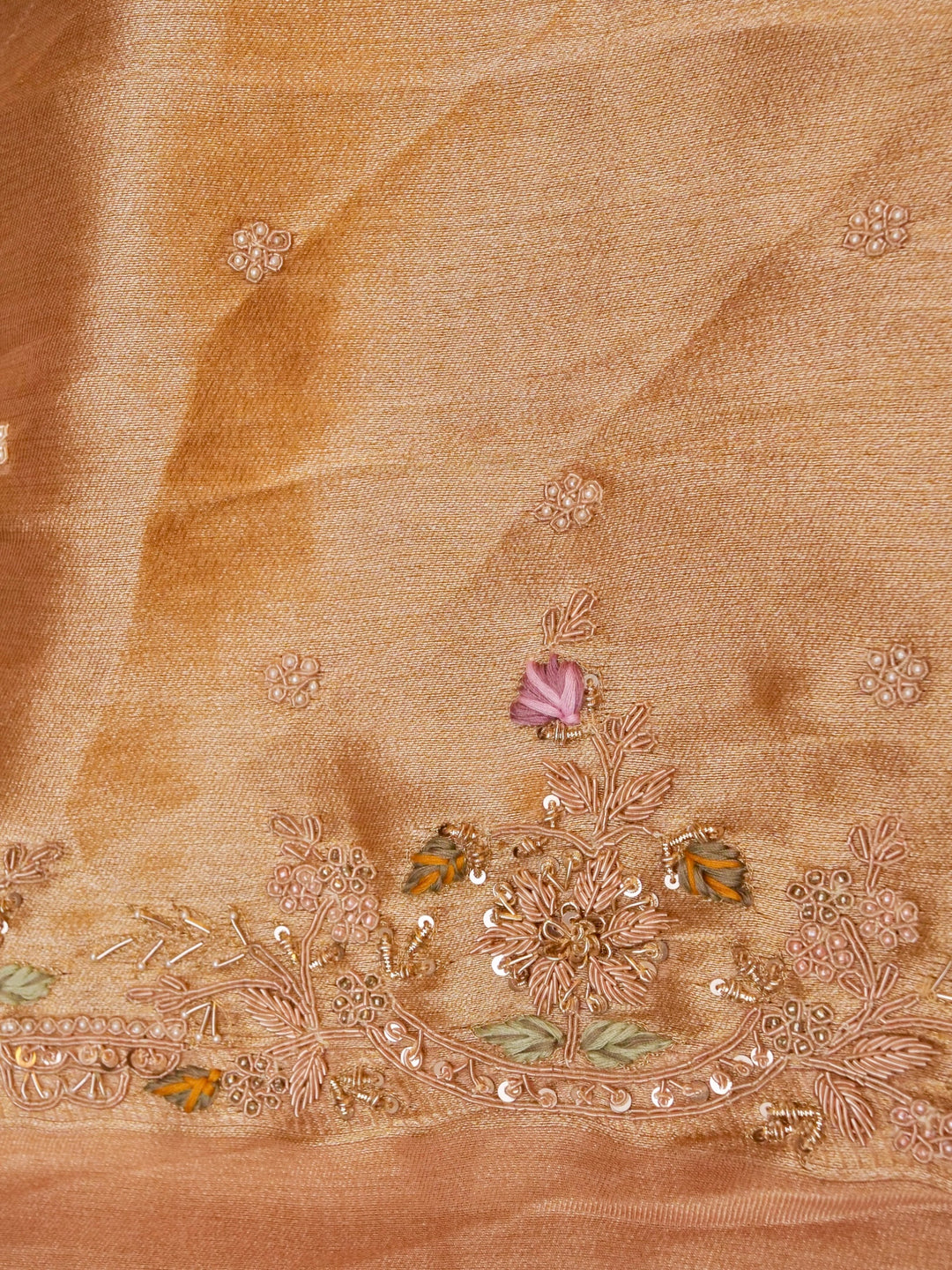 Golden Banarasi Brocade Silk Saree with Zardozi & Resham Work