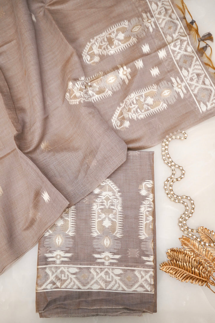 Elegant Mauve Taupe Traditional Meenakari Cotton Silk Suit Set