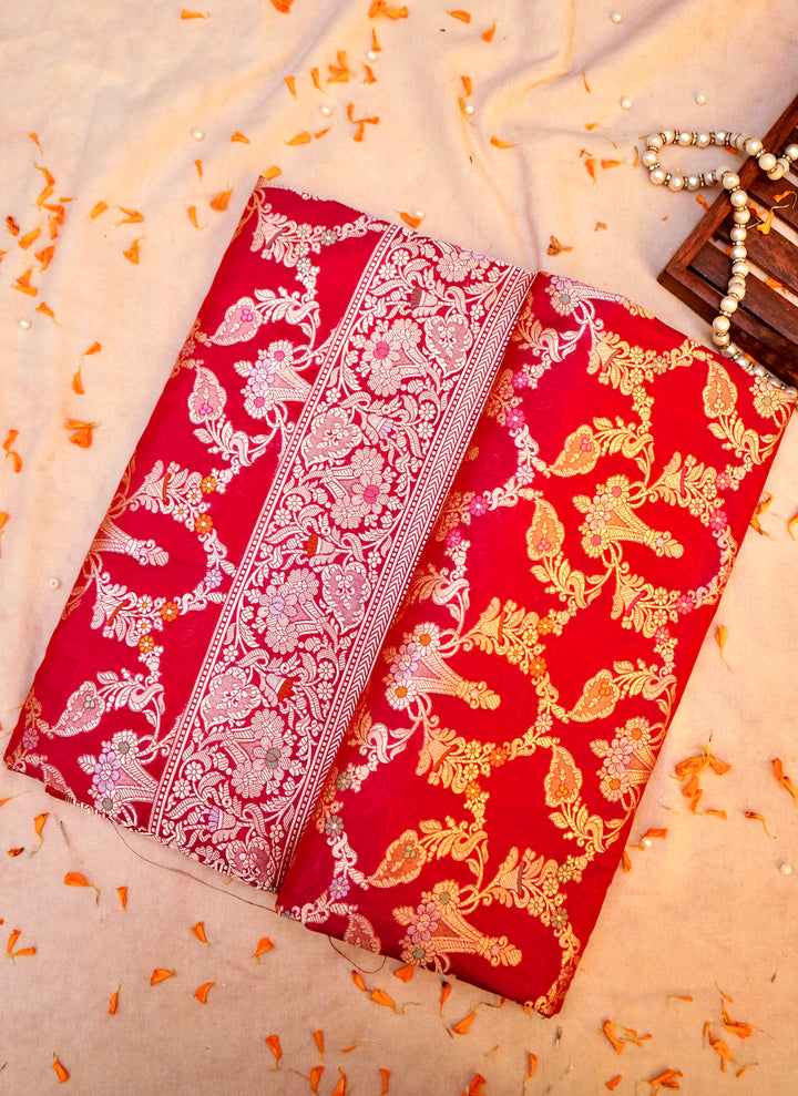 Exquisite Pink Pure Handloom Katan Silk Banarasi Jangla Saree