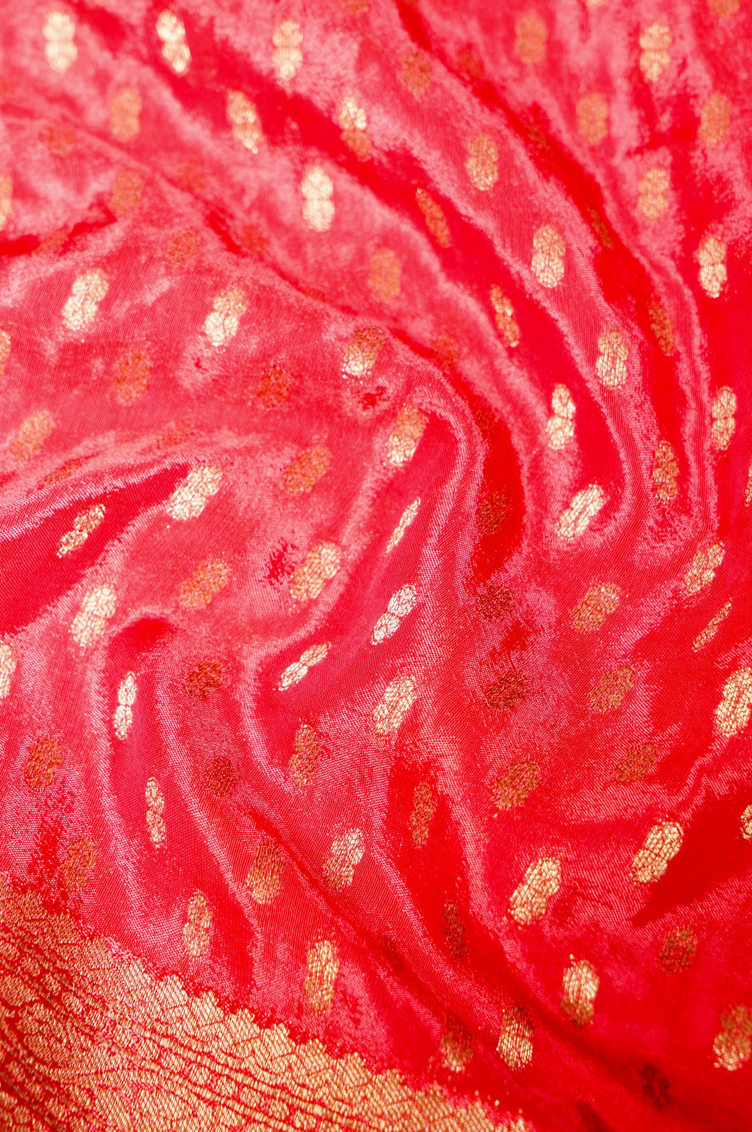 Pichwai Inspired Peach Pure Chinon Georgette Bridal Wear Saree