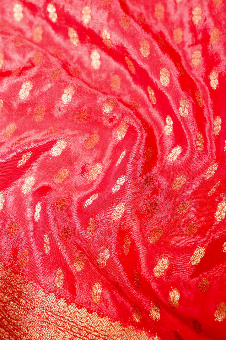 Pichwai Inspired Peach Pure Chinon Georgette Bridal Wear Saree