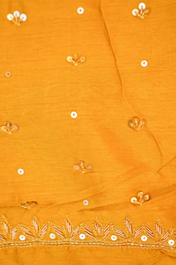 Golden Pure Katan Tissue Saree with Meenakari Zardozi Embroidery – A Royal Ensemble