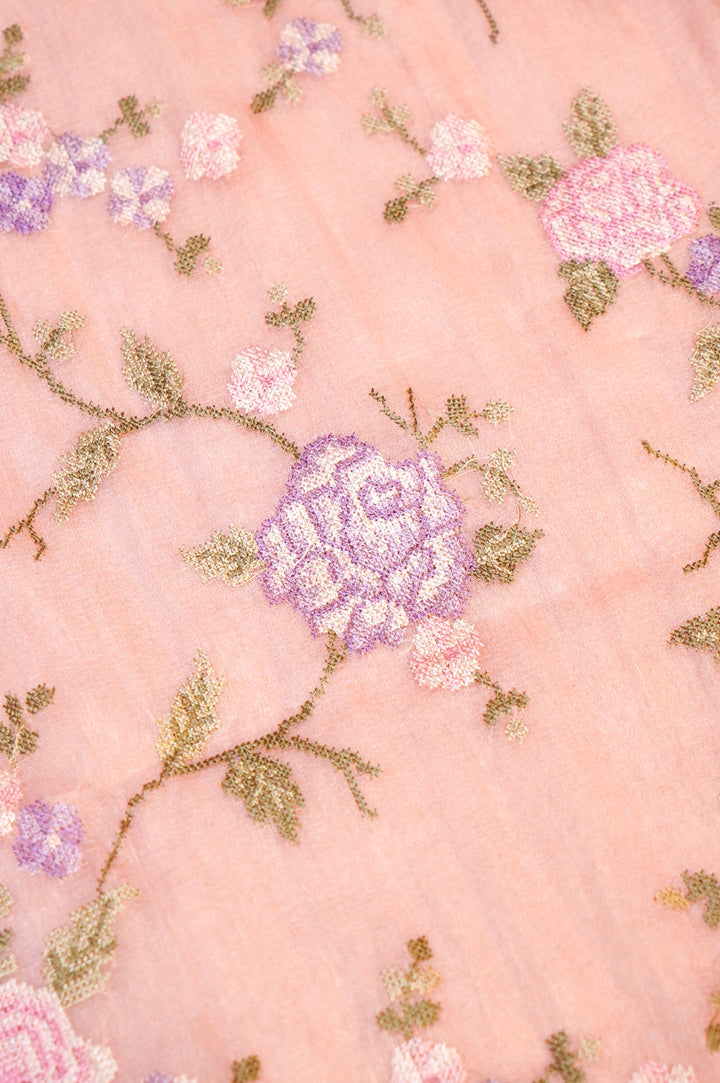 Pastel Pink Banarasi Crush Tissue Silk Suit Set with Embroidery Work