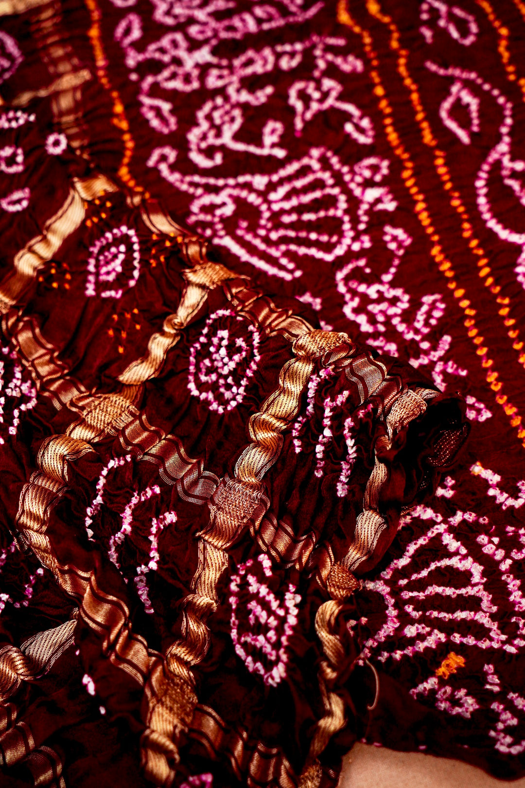 Bridal Radiance in Maroon Handcrafted Gharchola Georgette Saree with Traditional Charm