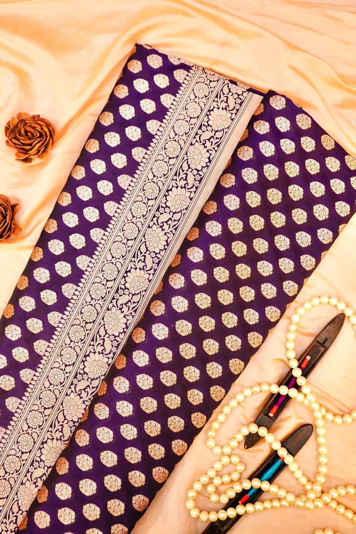 Handwoven Purple Bridal Banarasi Pure Katan Satan Silk Saree