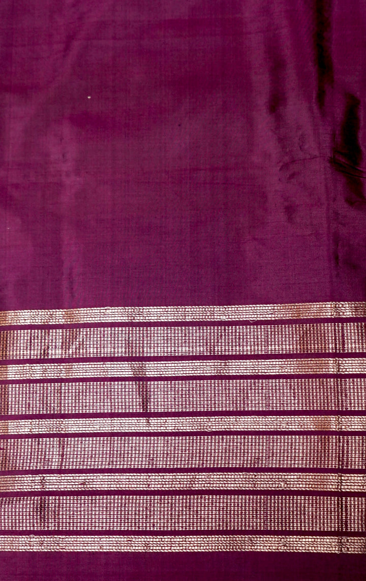 Dark Purple Pure Katan Silk Co-Ord Set with Gold Zari Floral Motif