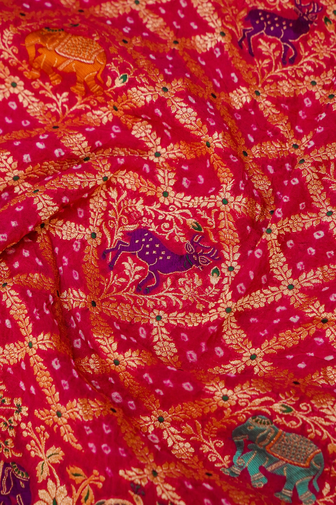 Bandhej Meenakari Bridal Grace Handwoven Pure Khaddi Georgette Saree View 4