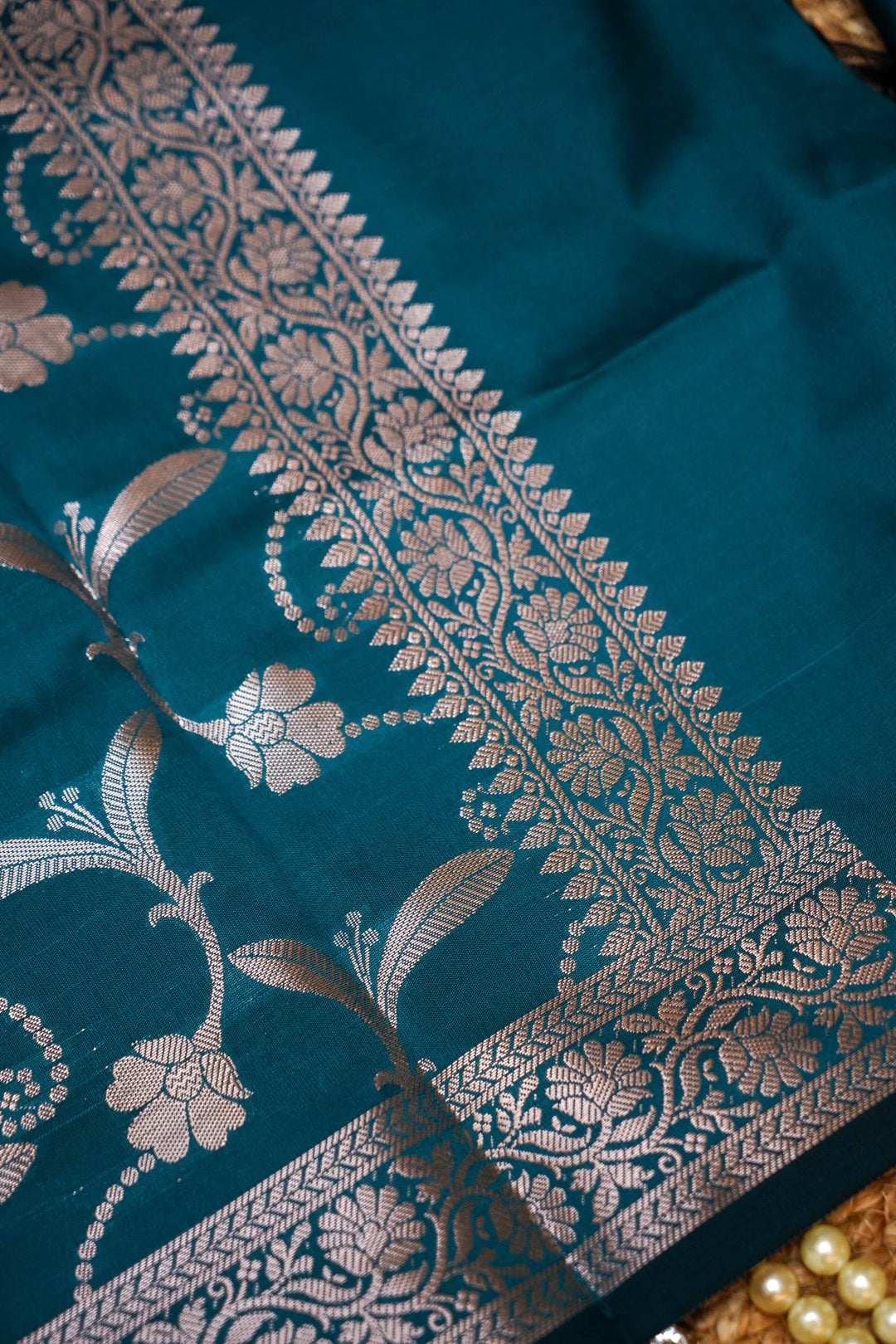 Teal Green Banarasi Ghat Design Modal Silk Unstitched Suit Set View 4