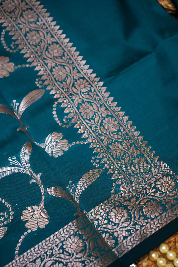 Teal Green Banarasi Ghat Design Modal Silk Unstitched Suit Set View 4