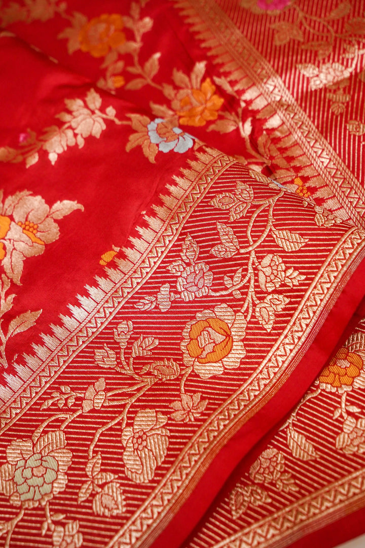 Handloom Pure Katan Silk Meenakari Jangla Saree