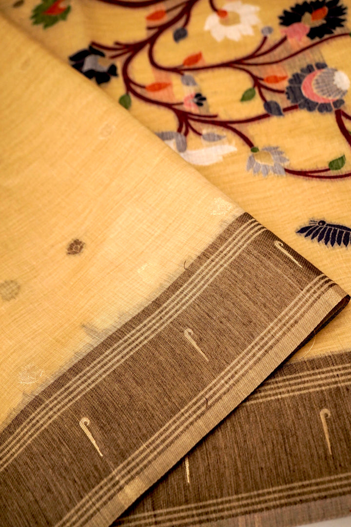 Elegant Beige Cotton Silk Saree with Zari Bootidar Weave Jamdani Inspired Pallu View 3