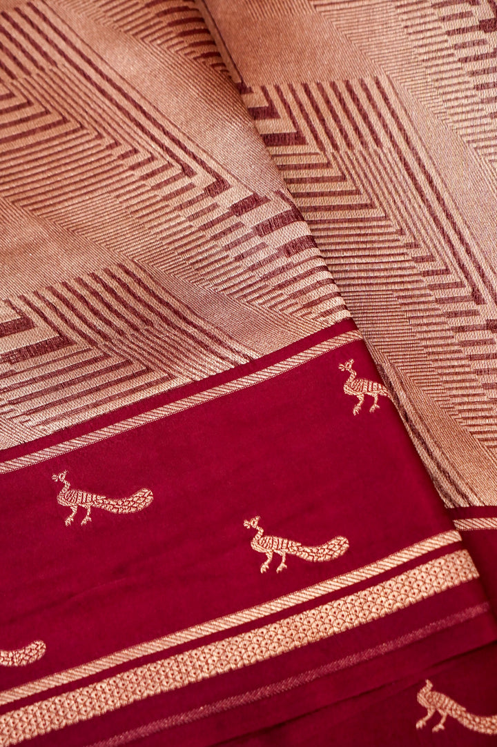 Blushing Grace – Magenta Pink Pure Handloom Organza Silk Saree with Birds Motif Border