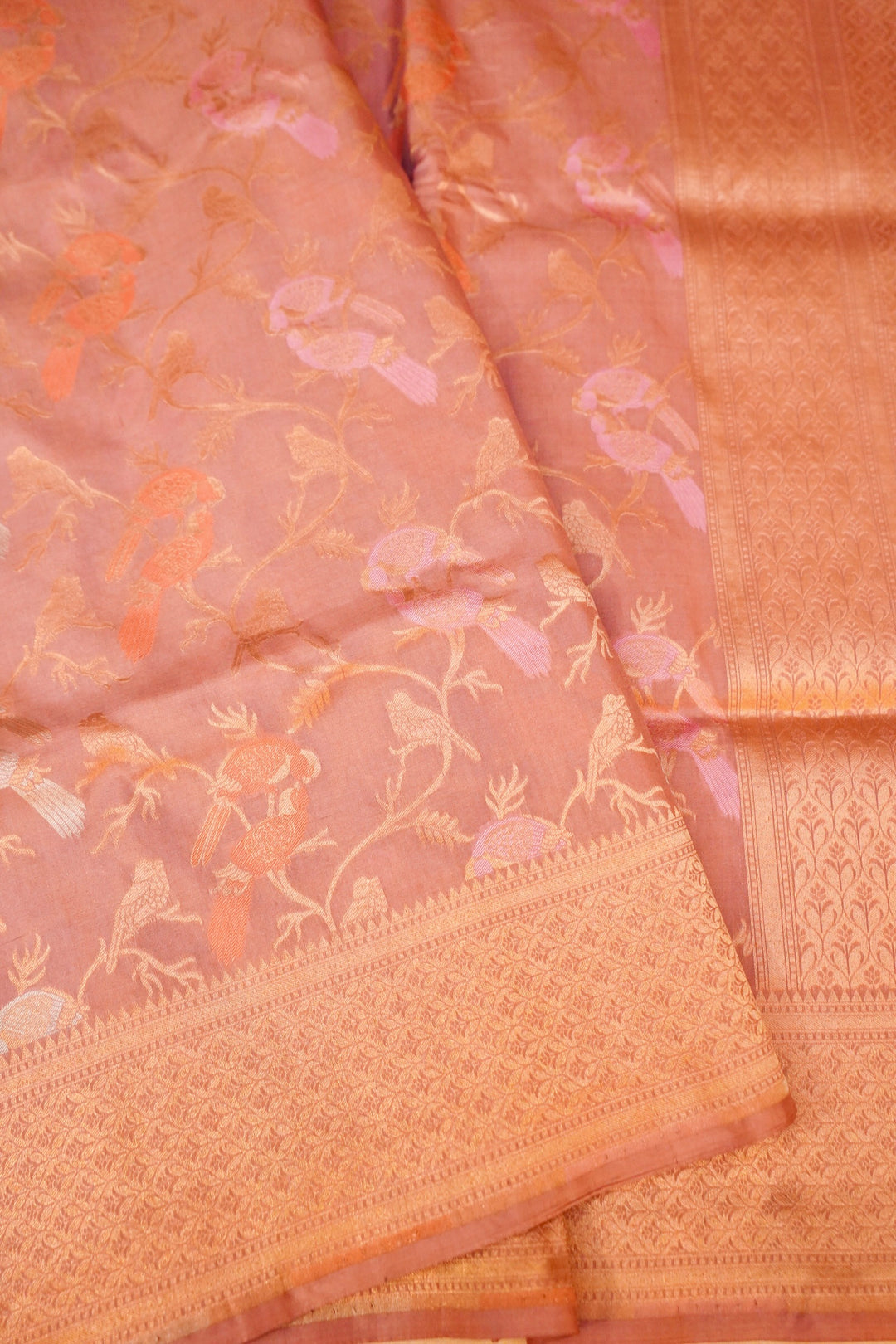 Handwoven Banarasi Mauve Pure Katan Satan Silk Meenakari Saree