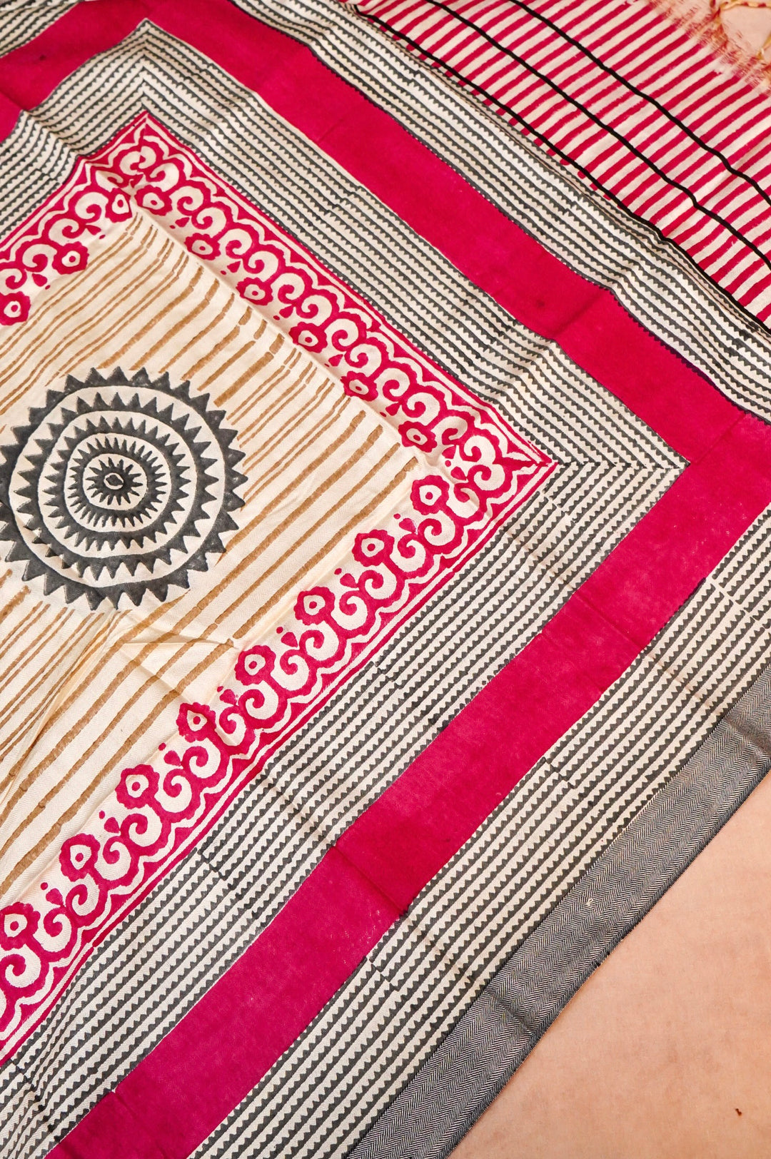 Graceful Pink Dupion Silk Suit Set with White Block Printed Dupatta