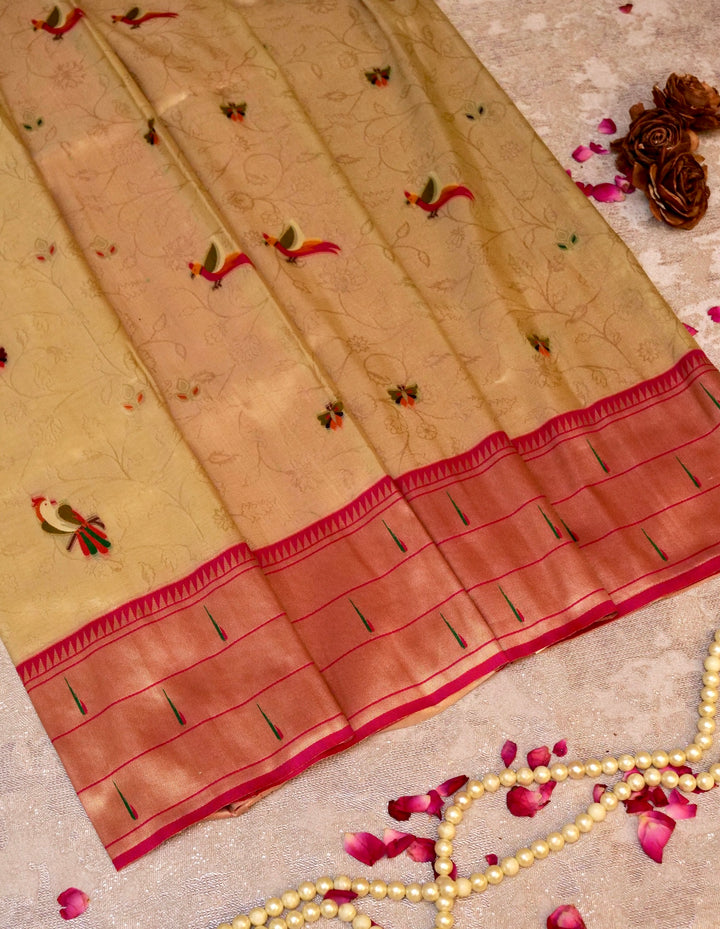 Bird Motif Handwoven Banarasi Paithani Tissue Silk Saree