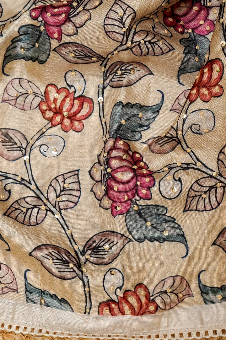 Elegant Organza Saree with Kalamkari Border & Katha-Resham Embroidery