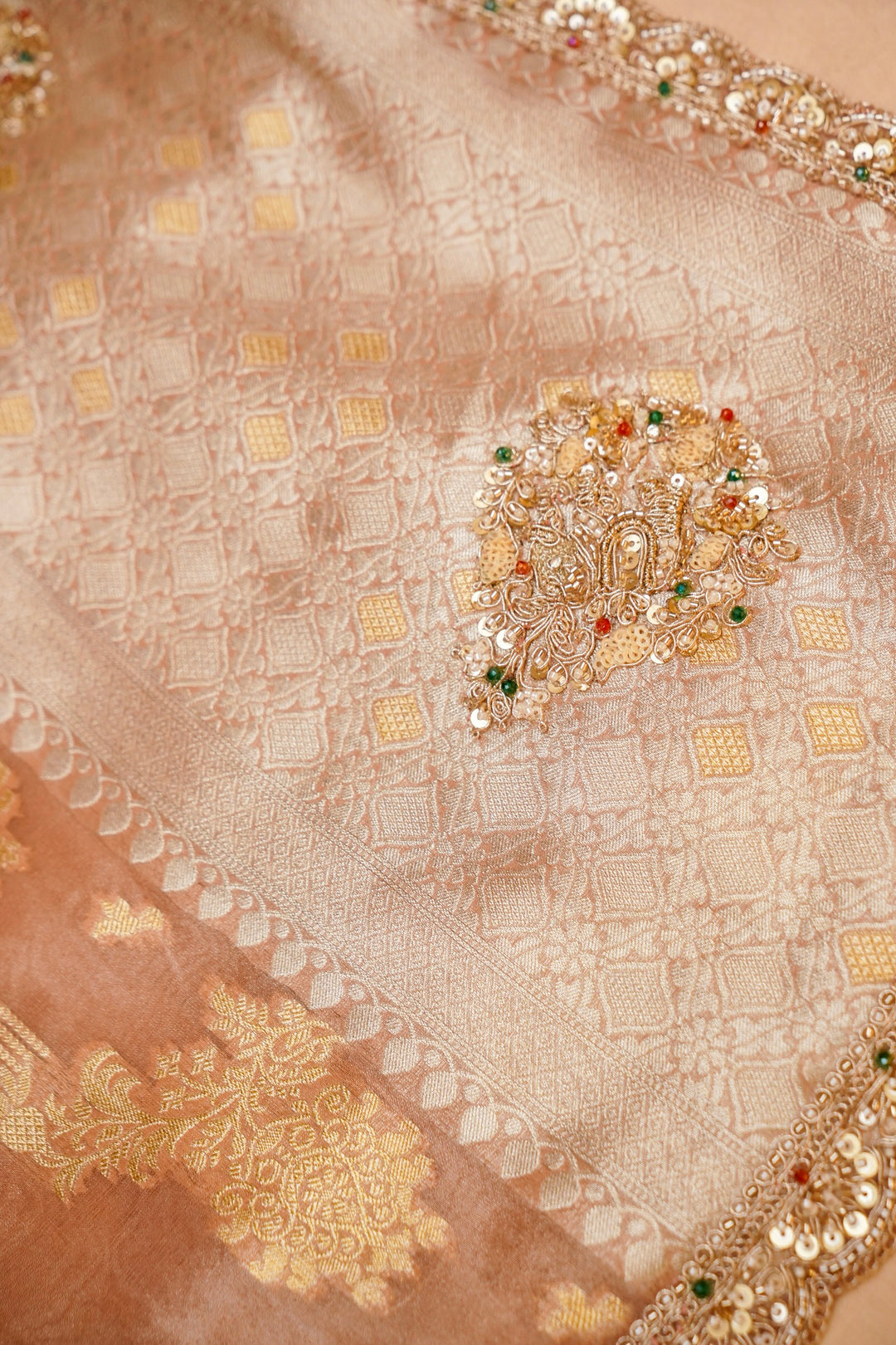 Rose Gold Sona Rupa Glow Designer Tissue Silk Embroidery Saree View 3
