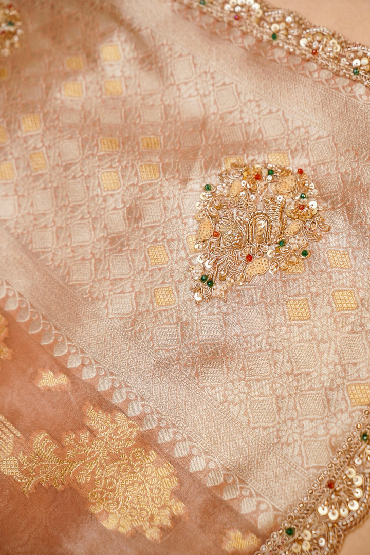 Rose Gold Sona Rupa Glow Designer Tissue Silk Embroidery Saree View 3