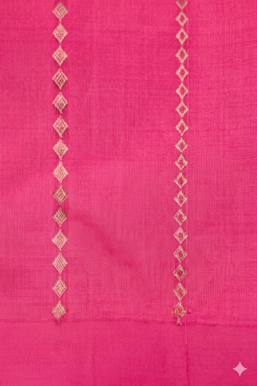 Hot Pink Handwoven Banarasi Pure Puna Silk Saree with Zari Nandi Motif