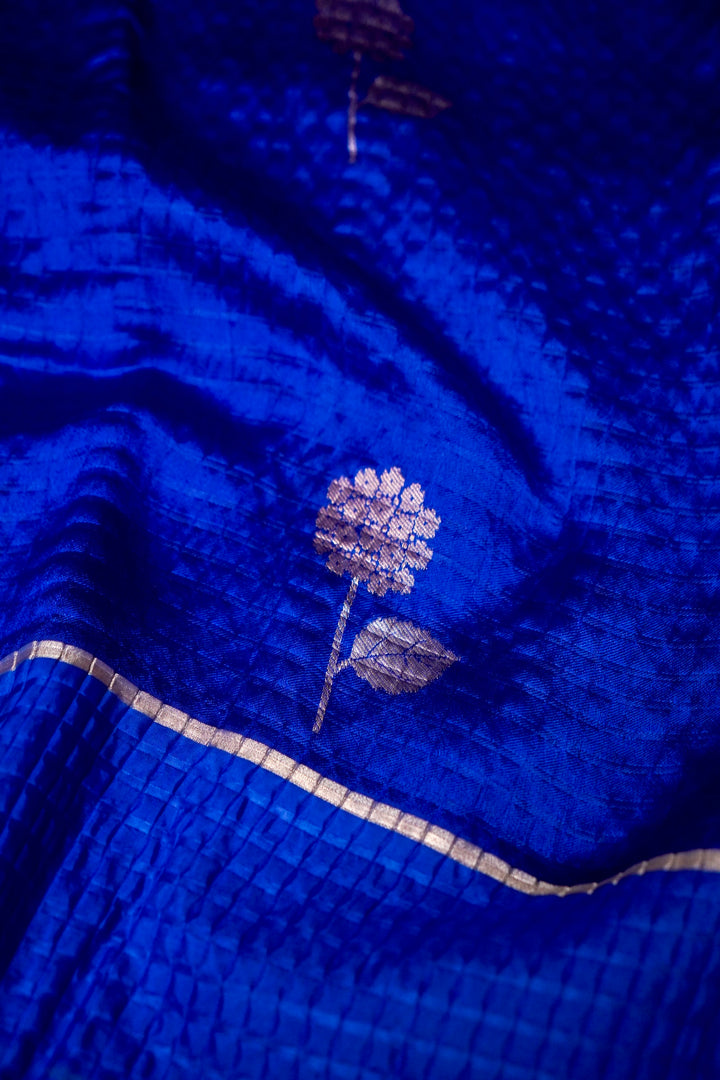 Royal Blue Crush Pure Katan Silk Banarasi Butidar Saree View 4