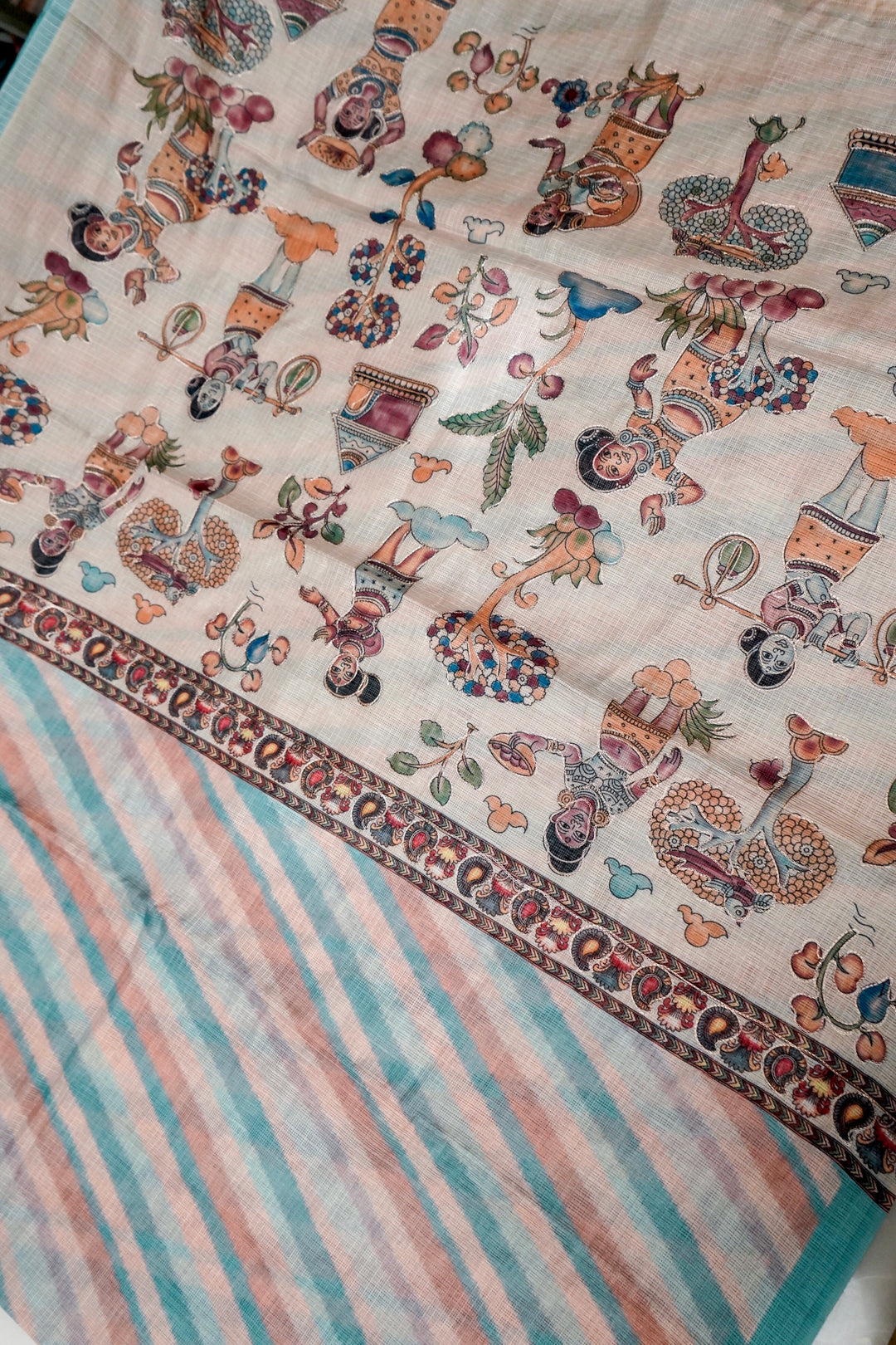 Royal Kota Saree with Aari Tari Multi Color Leheriya Design Artistic Kalamkari Pallu View 4