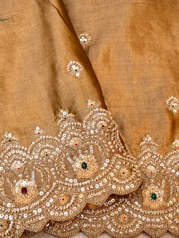 Banarasi Tissue Silk Saree with Pearl and Kundan Embroidery Work