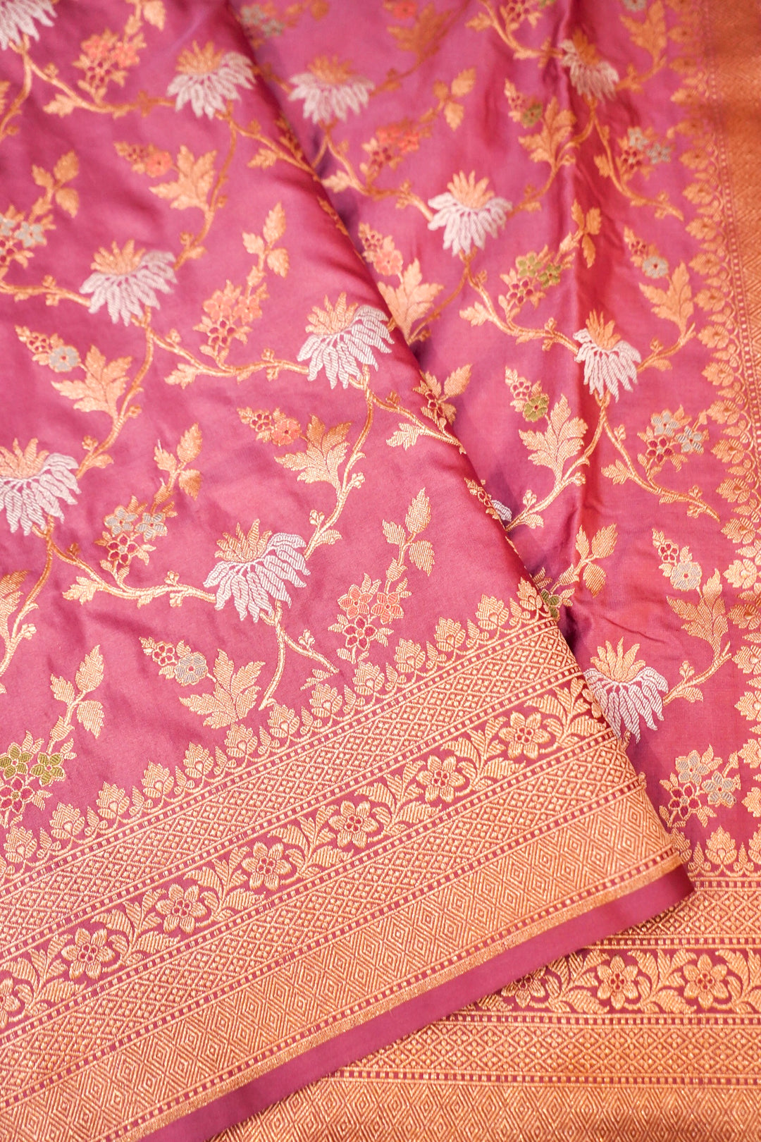 Pink Handloom Pure Banarasi Katan Satin Silk Jangla Saree