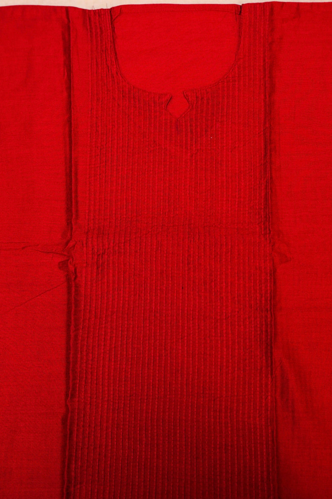 Red Dupion Silk Suit Set with White Block Print Dupatta
