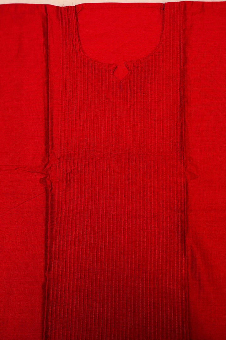 Red Dupion Silk Suit Set with White Block Print Dupatta
